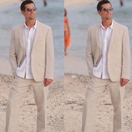 Summer Linen Groom Wear 2 Button Beach Wedding Men's Suits Latest Design Suit Jacket Best Man Blazer Custom