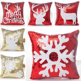 Sequin Christmas Pillow Case Cover New Snowflake Reindeer Pillowcase Home Sofa Car Cushion cover Xmas Decoration Without Core XD21530