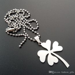 10pcs Stainless Steel Lucky Clover Charm Pendant Necklace Petal Flowers Grass Simple Plant Amulet jewelry