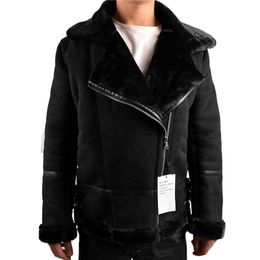 Automotive Designer Winter Mens Shearling Fur Jacket Velvet Warm Imported Leather Overcoats For Man Clothing Plus Size 3XL A316