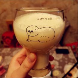 Glass water cup cute cat milk mug coffee Drinkware dessert large capacity beer Tummy juice mugs