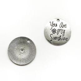 Lot 50pcs you are my sunshine letter Antique Silver Charms Pendants DIY Jewellery Findings For Jewellery Making Bracelet Necklace Earrings 25mm