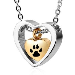 Pet dog Keepsake Necklaces Paw print Memorial Pendant, Stainless Steel Cremation Jewellery for Ashes for Pet ( Gold)