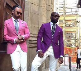 New Arrival Pink/Purple Men Wedding Tuxedos Excellent Groom Tuxedos Popular Dress Men Business Dinner/Darty Suit(Jacket+Pants+Tie) 298