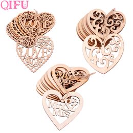-Qifu 10pcs AMORE di legno Forma pendenti di taglio del laser del cuore abbellimento di legno del mestiere di DIY appendere le decorazioni dell'ornamento festa di nozze