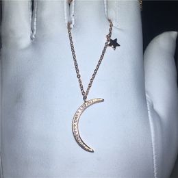 Simple Jewellery Moon star pendant With necklace 925 Sterling silver 5A zircon Cz Engagement wedding Pendants for women bridal
