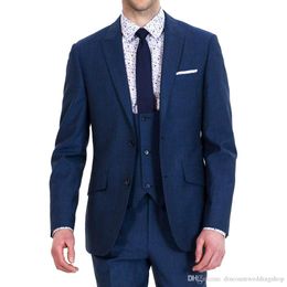 High Quality Groom Tuxedos Dark Blue Man Work Suit Men Wedding Prom Dress Blazer Party Business Suits (Jacket+Pants+Vest+Tie) J660