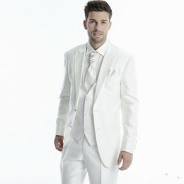 White Men Suits For Wedding Suits Bridegroom Groom Peaked Lapel Custom Made Slim Fit Formal Tuxedos Best Man Blazer Prom Jacket+Pants+Vest