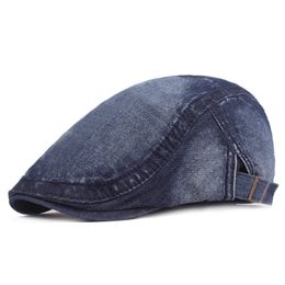 Denim Beret Casual Women Jeans Hat Washed Cloth Distressed Men Sunhat Golf Driving Cabbie Hat Newsboy Flat Ivy Summer Spring Cap