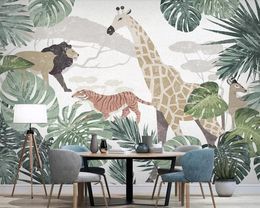 Beibehang Wallpaper Nordic fabric tropical plant animal giraffe TV background wall paper home decoration bedroom 3d wallpaper