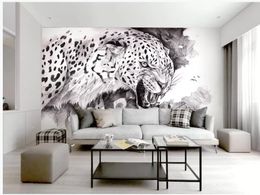 modern living room wallpapers Black and white fashion simple leopard leopard animal TV background wall