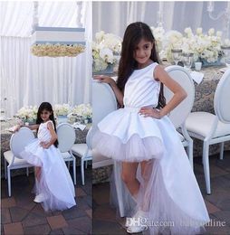 Lovely High Low Little Girls Pageant Dresses Princess Jewel Neck Tulle Tutu Short Kids Toddler Pageant Gowns Birthday Prom Party Dress