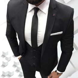 New High Quality One Button Black Groom Tuxedos Notch Lapel Groomsmen Best Man Suits Mens Wedding Suits (Jacket+Pants+Vest+Tie) 837