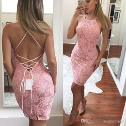 High Neck Sheath Homecoming Dress Short Cocktail Dresses Criss Cross Backless Hater Lace Party Prom Club Wear Gowns