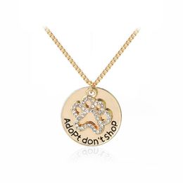 Dont Shop ADOPT New Paw Cat Dog Pet Lover Crystal Puppy Pendant Necklace Jewellery Free Shipping