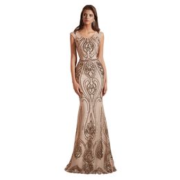Real Image Champagne Mermaid Evening Dresses Wear Jewel Neck Cap Sleeves Illusion Lace Appliques Sequins Long Formal Party Dress Prom Gowns