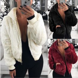 Autumn and Winter Newest Cashmere Female Sweater Women's Hooded Fur Coat Red Black White Colour Jacket Winter Warm Womens Jacket