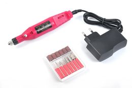 Pink Pen Shape Electric Pedicure Nail Drill Machine Art Salon Manicure File Polish Tool+6 File Bit Acrylic Portable Manicure Pedicure Set