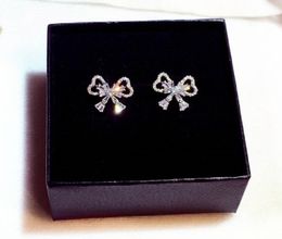 Fashion luxury designer super glittering diamond zircon lovely cute sweet bow stud earring for woman girls