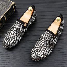 Newest Trend charming Men's silver rhinestone Prom Shoes Male Wedding Prom Homecoming Business Evening Oxford shoes for man