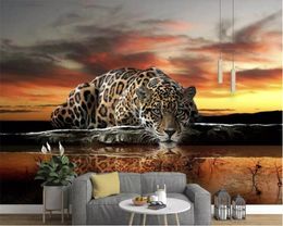 beibehang wallpaper for kids room Modern personality HD leopard reflection wall mural TV background wall brick wallpaper 3d