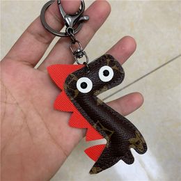 Flower Design Dinosaur Key Chains Ring PU Leather Cartoon Fashion Car Keychain Holder Women Men Animal Flower Bag Charms Jewellery Accessories