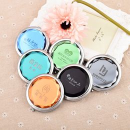 Cosmetic Mirror Crystal Surface Mirrors Portable Pocket Mini Cosmetic Mirror Women Cosmetic Cute Round Makeup Clamshell Mirrors VT0863