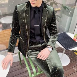 Polka Dot Suits Mens Slim Fit Blackish Green Dress Marriage Suits Mens Costumes 2 Pieces Social Club Outfits Fitting