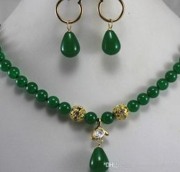 Necklace iFREE SHIPPING>>@> prefect matched 8mm green jade necklace earrings jewelry sets for party and wedding Natural jewelry