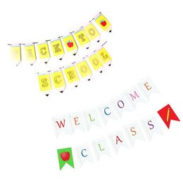 Back To School Paper Banner Set Welcome Class Garland Letter Dovetail Flag Pencil Shape Banner Classroom Decor Party Decoration VT1647