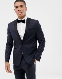 Custom High Quality Groom Tuxedos Navy Blue Slim Man Peak Lapel Groomsmen Men Wedding Suits Bridegroom( Jacket+ Pants)HY6217