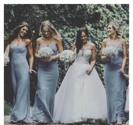 Cheap Dusty Blue Bridesmaid Dress Chiffon Western Summer Country Garden Formal Wedding Party Guest Maid of Honor Gown Plus Size Custom Made