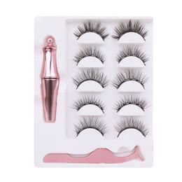 New arrival magnetic eyelashes set 5 pairs with magnet liquid eyeliner + tweezer glue-free fake lashes 5 mix models each set drop shipping