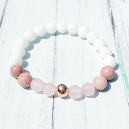 MG0452 Designer 8 mm Rhodonite Healing Bracelet White Shell Bead Bracelet Rose Quartz Women`s Yoga Balance Spiritual Jewellery