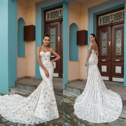 2020 Ari Villoso Mermaid Wedding Dresses Strapless Sleeveless Full Appliqued Beaded Lace Bridal Gown Backless Sweep Train Robes De Mariée