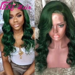 Real Natural Synthetic Lace Front Wigs Green Body Wave Cosplay Drag Queen Party Wig Heat Resistant Fibre Hair for black women