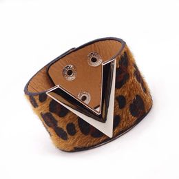 Rainbery New Hand Fashion Leopard Horsehair Imitation Leather Bracelet Simple All Match MS V Word Wide Women Wrap Bracelet