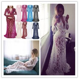 long maternity dresses evening gown UK - Cheap Sexy Long Sleeve Sheer african nigerian lace Prom Dress Red V Neck Evening Gown Maternity Dresses 2019