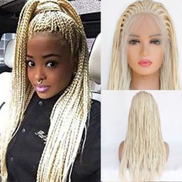 #613 Blonde Braided Lace Front Wig Half Hand Tied Synthethic Hair Heat Resistant Hair Braided Wigs with Baby Hair for Black Women