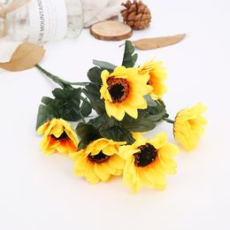 Simulation Blume 7 Gabel Kunstliche Nachahmung Sonnenblume Hochzeit Home Room Decor Gefalschte Requisiten High End Seidentuch Bouquet