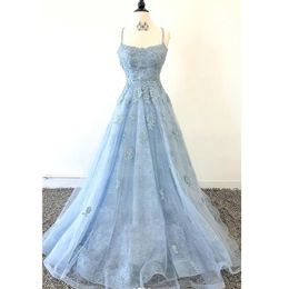 Baby Blue Lace Wedding Dresses 2019 Spaghetti Unique Backless 3D Floral Applique Party Formal Dress Women Vestiods De Novia Real Image