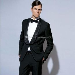 Popular One Button Groomsmen Shawl Lapel (Jacket+Pants+Tie) Groom Tuxedos Groomsmen Best Man Suit Mens Wedding Suits Bridegroom A249