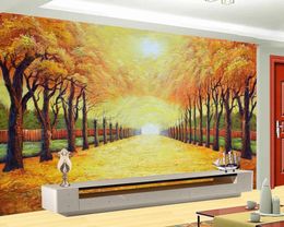 Super clear golden autumn woods gold avenue TV background wall beautiful scenery wallpapers