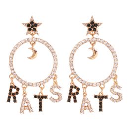 Popular Trendy Fashion Designer Exaggerated Colourful Diamond Rhinestone Cute Lovely Moon Star Letter Tassel Stud Earrings for Women