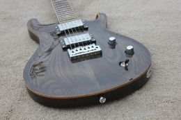 Custom Paul Smith Trans Black Ash Top Electric Guitar Rosewood Fingerboard Abalone Bids Inlay, Natural Wood Binding, Double Locking Tremolo