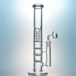 Water Glass Bongs Triple comb Perc Bongs Quadra Birdcage Perc Waterpipes Oil Dab Rigs Straight Tube Clear 18mm Female Joint W