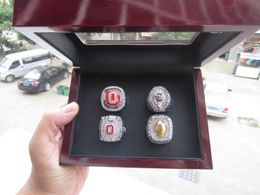 football national championship UK - Ohio State 4pcs Football National Championship Ring with Wooden Display Box Souvenir Men Fan Gift Wholesale Drop Shipping