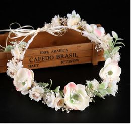 White flower garland bridal dress accessories colored dried flower tiara hair band bridal jewelry