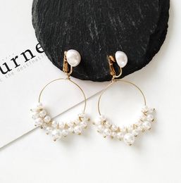 Fashion-Sweet fashion temperament pearl tassel earrings Student wild personality styling face ear clip female E2632