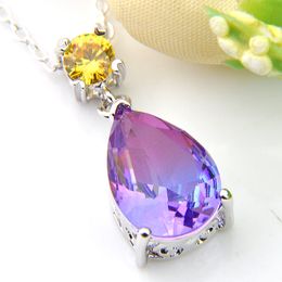 LuckyShine Water Drop Pendants Purple Watermelon Tourmaline Gemstone Silver New Women Silver 925 Necklaces Pendants With Chain 10 Pcs/Lot